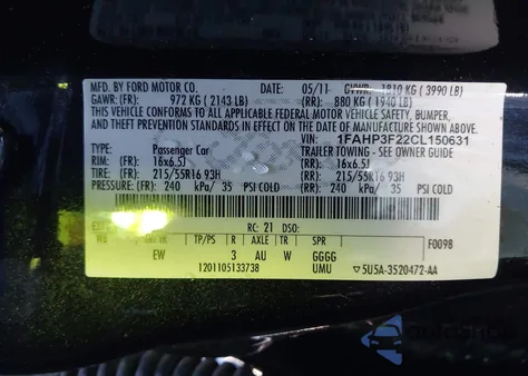 2012 Ford Focus Se from USA, damaged, VIN 1FAHP3F22CL150631